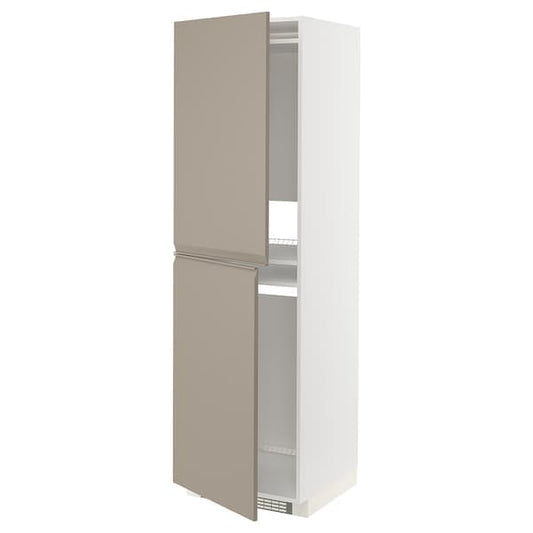 Ikea METOD - High cabinet for fridge/freezer, white/Upplöv matt dark beige, 60x60x200 cm