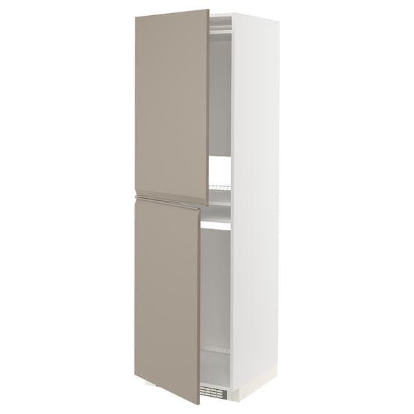 Ikea METOD - High cabinet for fridge/freezer, white/Upplöv matt dark beige, 60x60x200 cm
