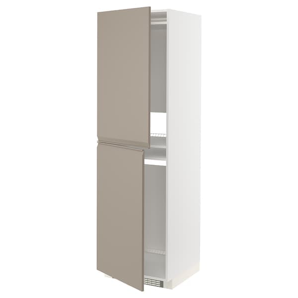 METOD - High cabinet for fridge/freezer, white/Upplöv matt dark beige, 60x60x200 cm