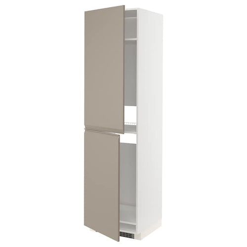 METOD - High cabinet for fridge/freezer, white/Upplöv matt dark beige, 60x60x220 cm