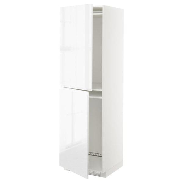 METOD - High cabinet for fridge/freezer, white/Voxtorp high-gloss/white, 60x60x200 cm - best price from Maltashopper.com 59254033