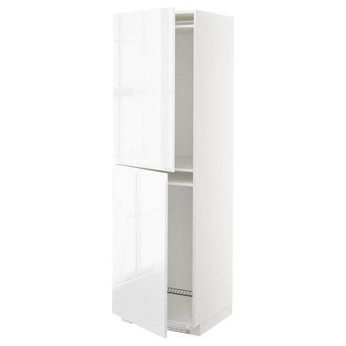 METOD - High cabinet for fridge/freezer, white/Voxtorp high-gloss/white, 60x60x200 cm