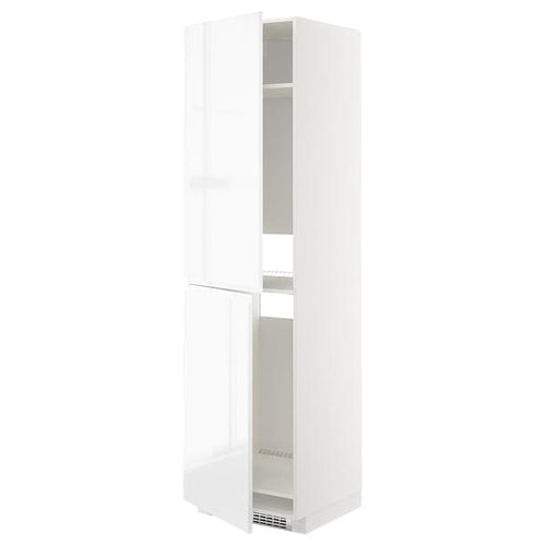 METOD - High cabinet for fridge/freezer, white/Voxtorp high-gloss/white, 60x60x220 cm