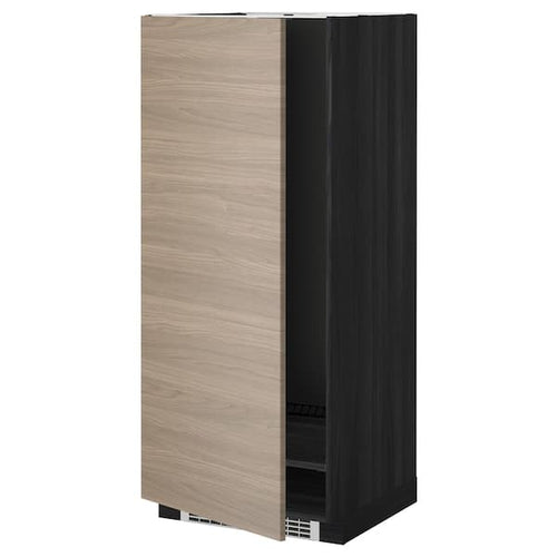 METOD High cabinet for fridge/freezer - black/Brokhult light grey 60x60x140 cm