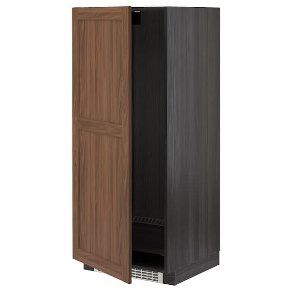 METOD - High cabinet for fridge/freezer, black Enköping/brown walnut effect, 60x60x140 cm - best price from Maltashopper.com 19476413