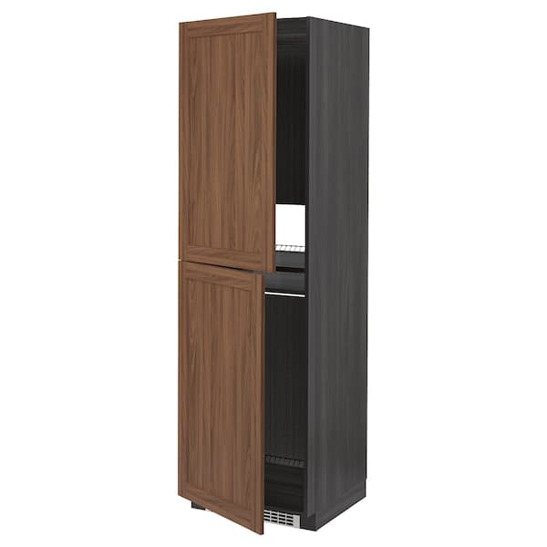 METOD - High cabinet for fridge/freezer, black Enköping/brown walnut effect, 60x60x200 cm