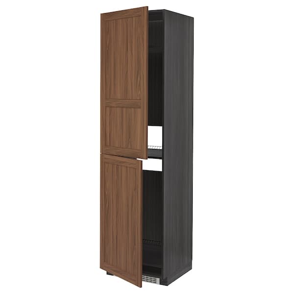Ikea METOD - High cabinet for fridge/freezer, black Enköping/brown walnut effect, 60x60x220 cm