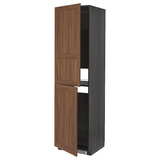 Ikea METOD - High cabinet for fridge/freezer, black Enköping/brown walnut effect, 60x60x220 cm