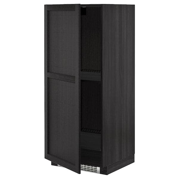 METOD - High cabinet for fridge/freezer, black/Lerhyttan black stained, 60x60x140 cm