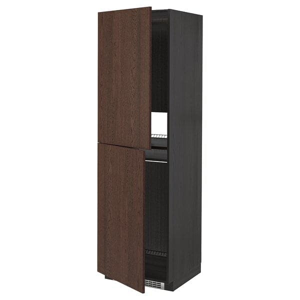 METOD - High cabinet for fridge/freezer, black/Sinarp brown, 60x60x200 cm - best price from Maltashopper.com 79405494