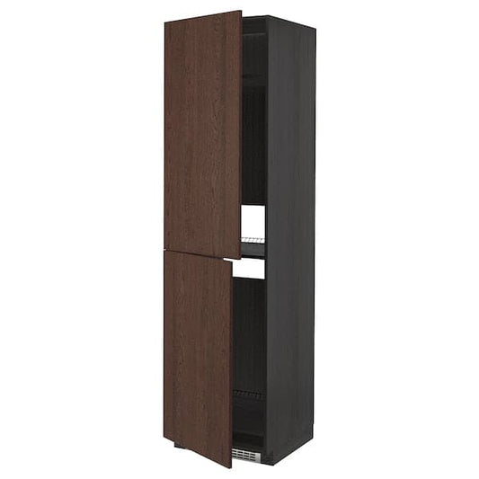 Ikea METOD - High cabinet for fridge/freezer, black/Sinarp brown, 60x60x220 cm