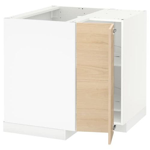METOD - Corner base cabinet with carousel, white/Askersund light ash effect, 88x88 cm