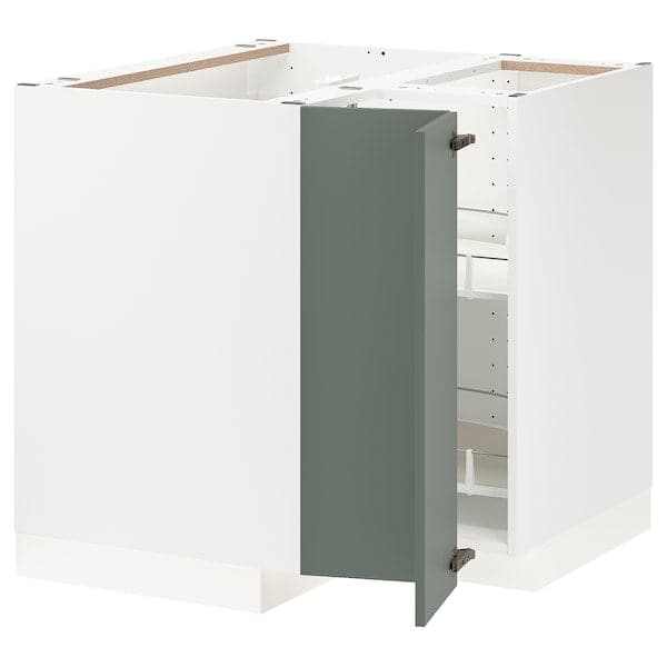 METOD - Corner base cabinet with carousel, white/Bodarp grey-green - Premium Kitchen & Dining Furniture Sets from Ikea - Just €275.99! Shop now at Maltashopper.com