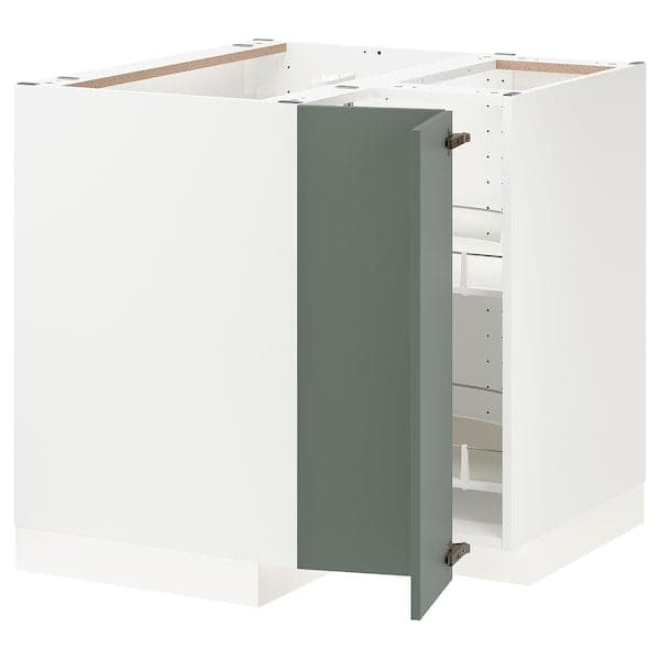 METOD - Corner base cabinet with carousel, white/Bodarp grey-green, 88x88 cm