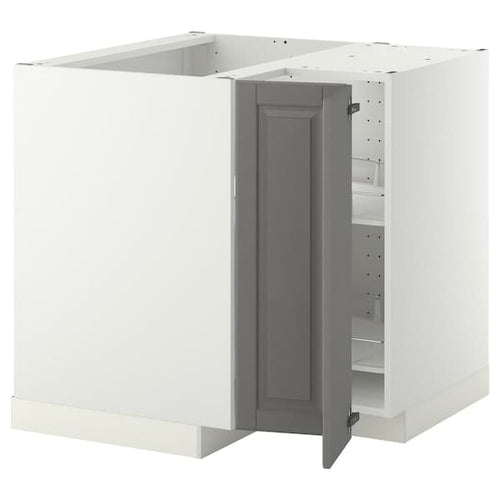 METOD - Corner base cabinet with carousel, white/Bodbyn grey, 88x88 cm