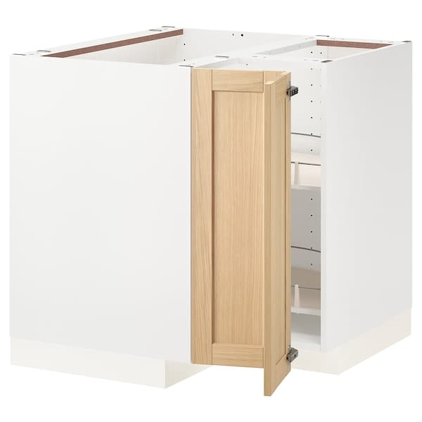 Ikea METOD - Corner base cabinet with carousel, white/Forsbacka oak, 88x88 cm