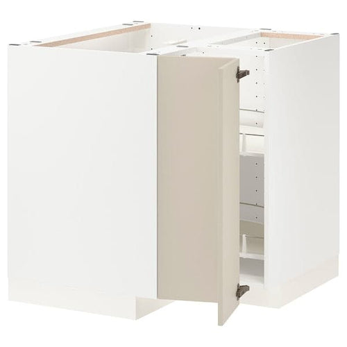 METOD - Corner base cabinet with carousel, white/Havstorp beige, 88x88 cm