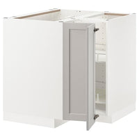 METOD - Corner base cabinet with carousel, white/Lerhyttan light grey, 88x88 cm - best price from Maltashopper.com 89386678