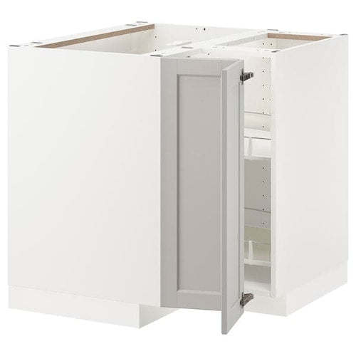 METOD - Corner base cabinet with carousel, white/Lerhyttan light grey, 88x88 cm