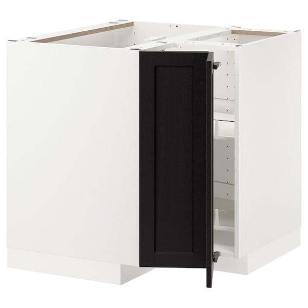 METOD - Corner base cabinet with carousel, white/Lerhyttan black stained, 88x88 cm - best price from Maltashopper.com 39373918