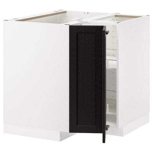 METOD - Corner base cabinet with carousel, white/Lerhyttan black stained, 88x88 cm