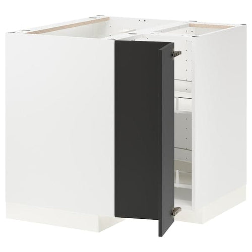METOD - Corner base cabinet with carousel, white/Nickebo matt anthracite, 88x88 cm