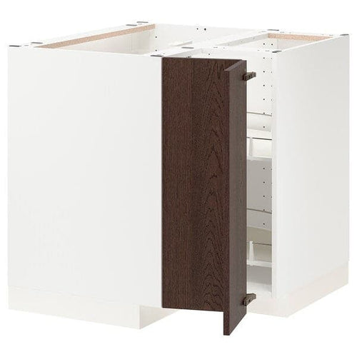 METOD - Corner base cabinet with carousel, white/Sinarp brown, 88x88 cm