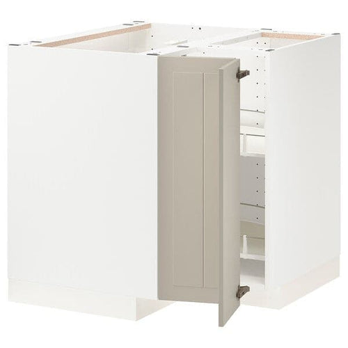 METOD - Corner base cabinet with carousel, white/Stensund beige, 88x88 cm