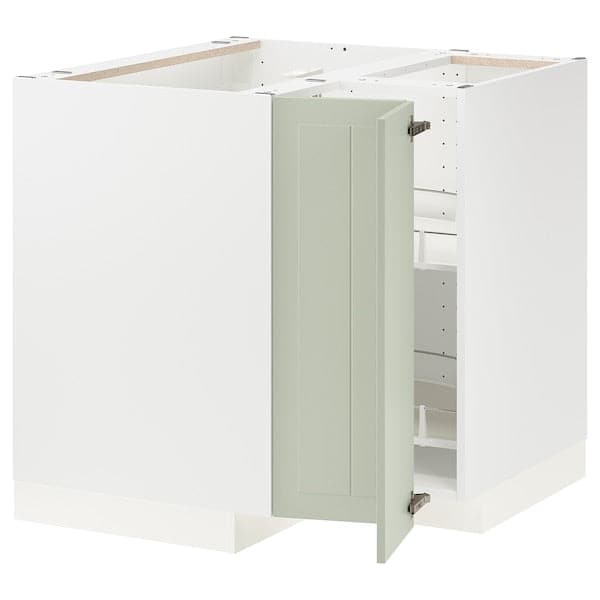 METOD - Corner base cabinet with carousel, white/Stensund light green, 88x88 cm