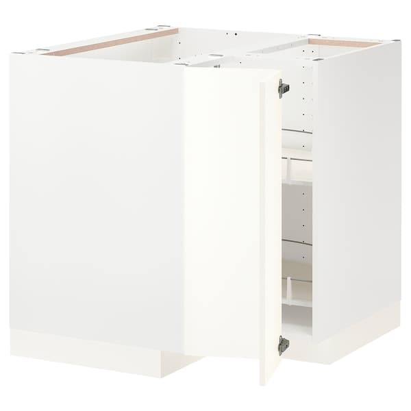 METOD - Corner base cabinet with carousel, white/Vallstena white, 88x88 cm