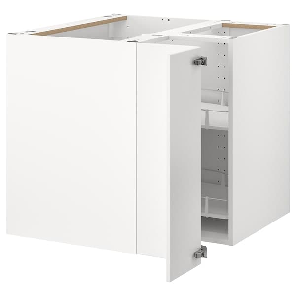 METOD - Corner base cabinet with carousel, white/Veddinge white, 88x88 cm - best price from Maltashopper.com 19364694