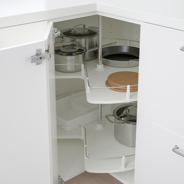 METOD - Corner base cabinet with carousel, white/Veddinge white, 88x88 cm