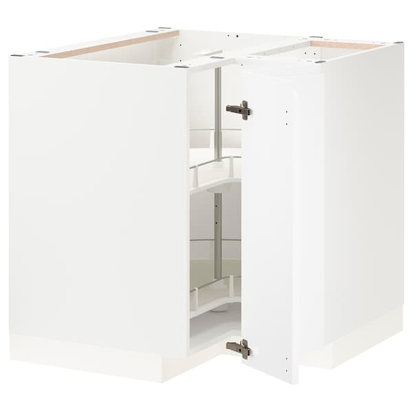METOD - Corner base cabinet with carousel, white/Voxtorp matt white, 88x88 cm - best price from Maltashopper.com 19411394
