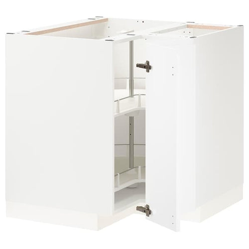 METOD - Corner base cabinet with carousel, white/Voxtorp matt white, 88x88 cm
