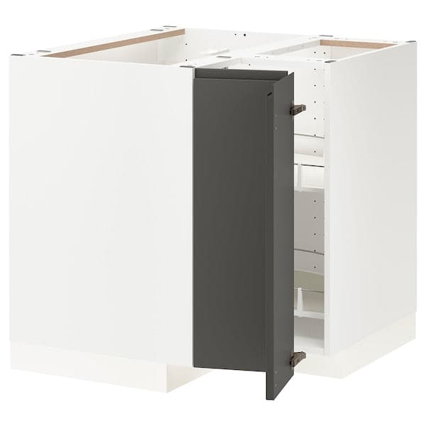 Ikea METOD - Corner base cabinet with carousel, white/Voxtorp dark grey, 88x88 cm