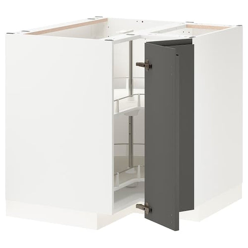 METOD - Corner base cabinet with carousel, white/Voxtorp dark grey, 88x88 cm