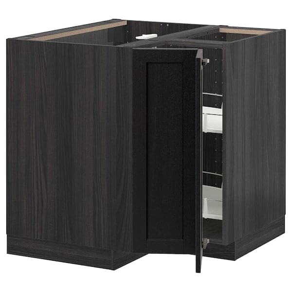 METOD - Corner base cabinet with carousel, black/Lerhyttan black stained, 88x88 cm - best price from Maltashopper.com 99373982