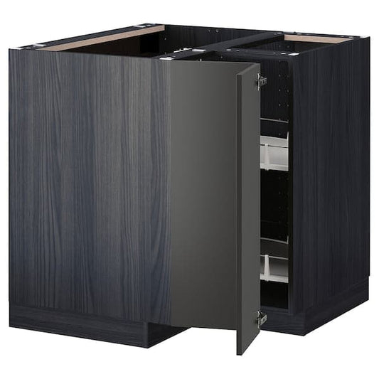 METOD - Corner base cabinet with carousel, black/Nickebo matt anthracite, 88x88 cm - best price from Maltashopper.com 39498961