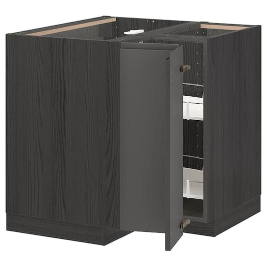 METOD - Corner base cabinet with carousel, black/Voxtorp dark grey, 88x88 cm - best price from Maltashopper.com 79359741