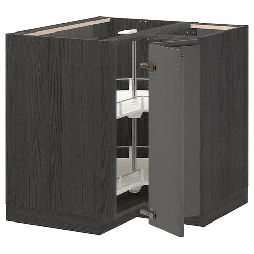 METOD - Corner base cabinet with carousel, black/Voxtorp dark grey, 88x88 cm
