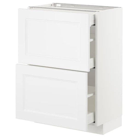 METOD - Base cab with 2 fronts/3 drawers, white/Axstad matt white, 60x37 cm - best price from Maltashopper.com 09288648