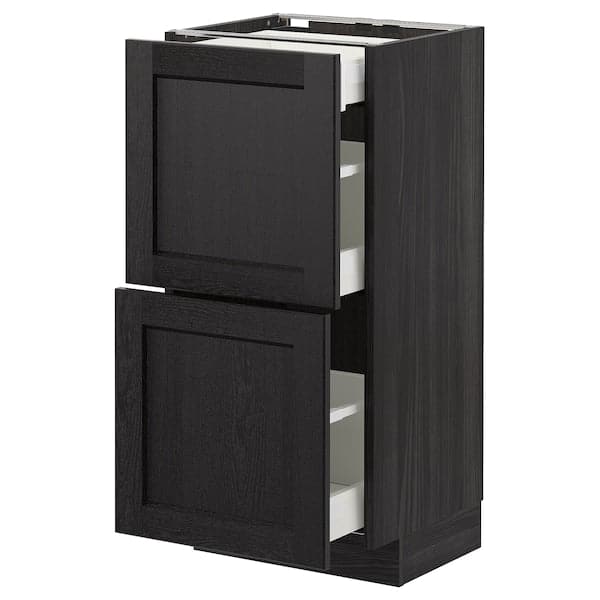 METOD - Base cab with 2 fronts/3 drawers, black/Lerhyttan black stained, 40x37 cm - best price from Maltashopper.com 49260039