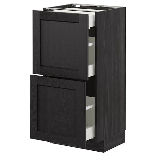 METOD - Base cab with 2 fronts/3 drawers, black/Lerhyttan black stained, 40x37 cm