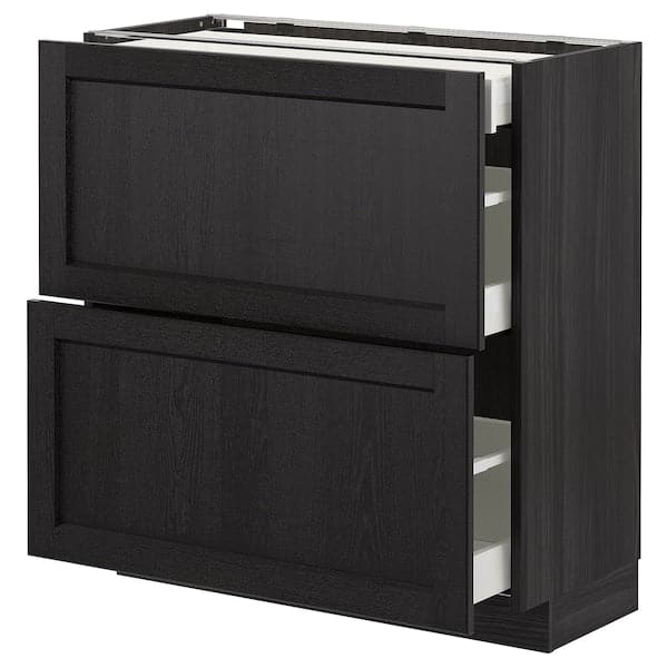 METOD - Base cab with 2 fronts/3 drawers, black/Lerhyttan black stained, 80x37 cm - best price from Maltashopper.com 69260043