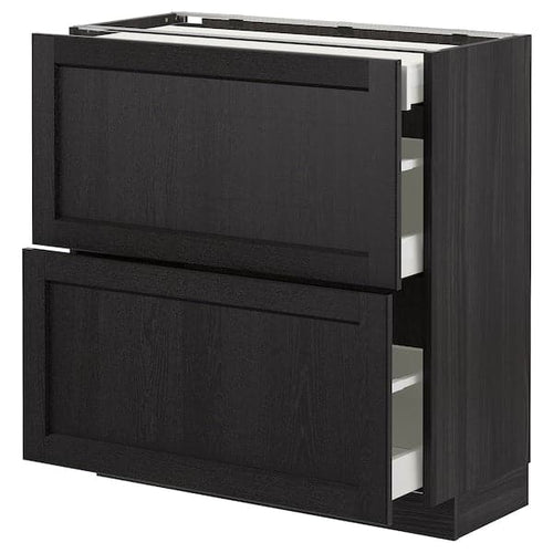 METOD - Base cab with 2 fronts/3 drawers, black/Lerhyttan black stained, 80x37 cm