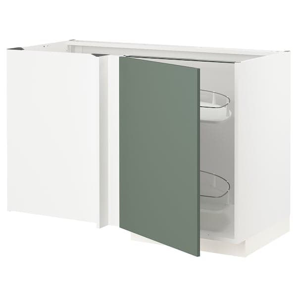 METOD - Corner base cab w pull-out fitting, white/Bodarp grey-green, 128x68 cm