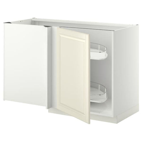 METOD - Corner base cab w pull-out fitting, white/Bodbyn off-white, 128x68 cm