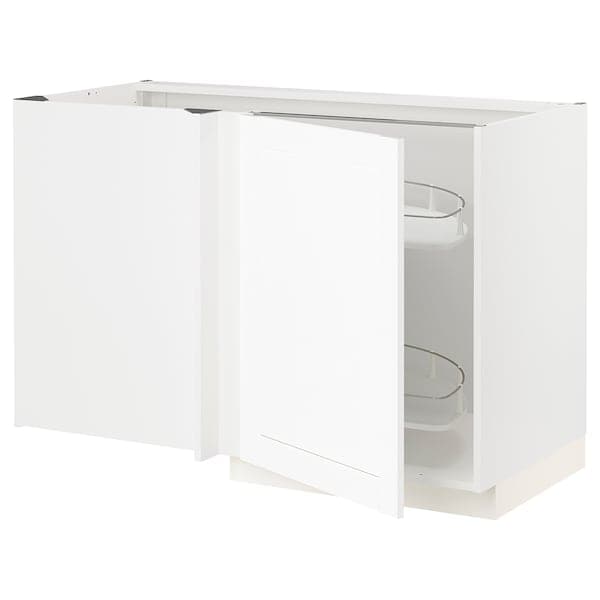 METOD - Corner base cab w pull-out fitting, white Enköping/white wood effect, 128x68 cm