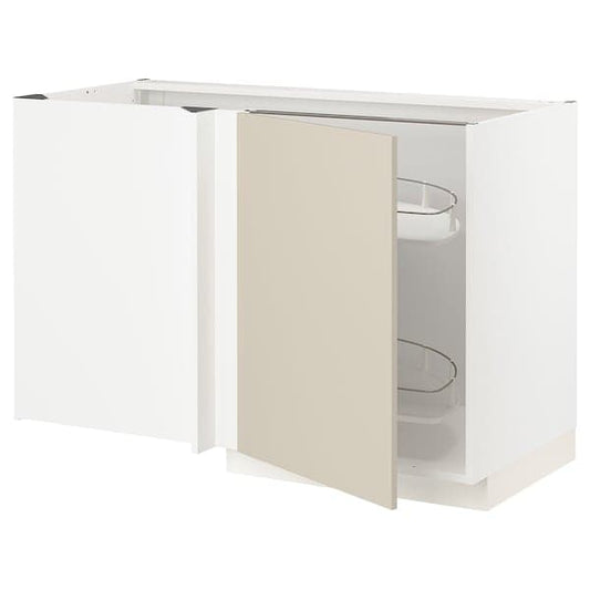 METOD - Corner base cab w pull-out fitting, white/Havstorp beige, 128x68 cm - best price from Maltashopper.com 19462251