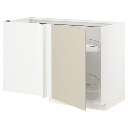 METOD - METOD Corner base cab w pull-out fitting, white/Havstorp beige, 128x68 cm